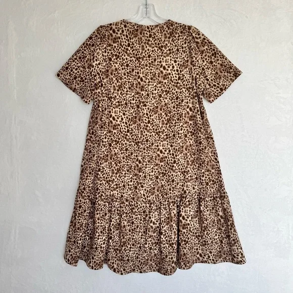 A NEW DAY V Neck Mini Dress XS Leopard Short‎ Sleeve Ruffle Hem Slip On Casual - Picture 5 of 11